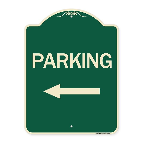 Parking With Left Arrow Heavy-Gauge Aluminum Architectural Sign, 24" x 18", G-1824-24624